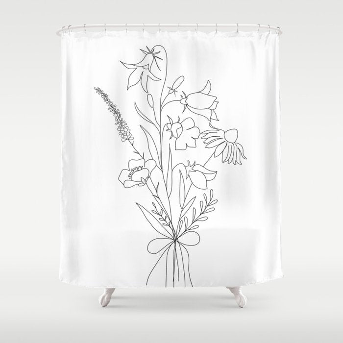 Small Wildflowers Minimalist Line Art Shower Curtain