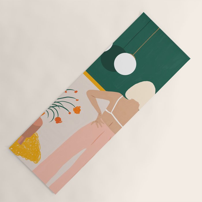 Texting, Millennial Woman Young Bohemian High Fashion Love Pastel Home Decor Blush Yoga Mat