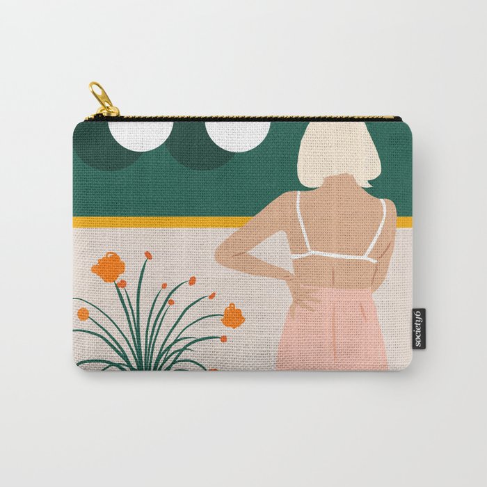 Texting, Millennial Woman Young Bohemian High Fashion Love Pastel Home Decor Blush Carry All Pouch