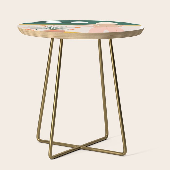 Texting, Millennial Woman Young Bohemian High Fashion Love Pastel Home Decor Blush Side Table