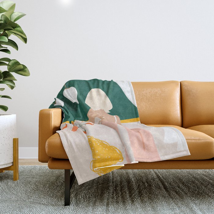 Texting, Millennial Woman Young Bohemian High Fashion Love Pastel Home Decor Blush Throw Blanket