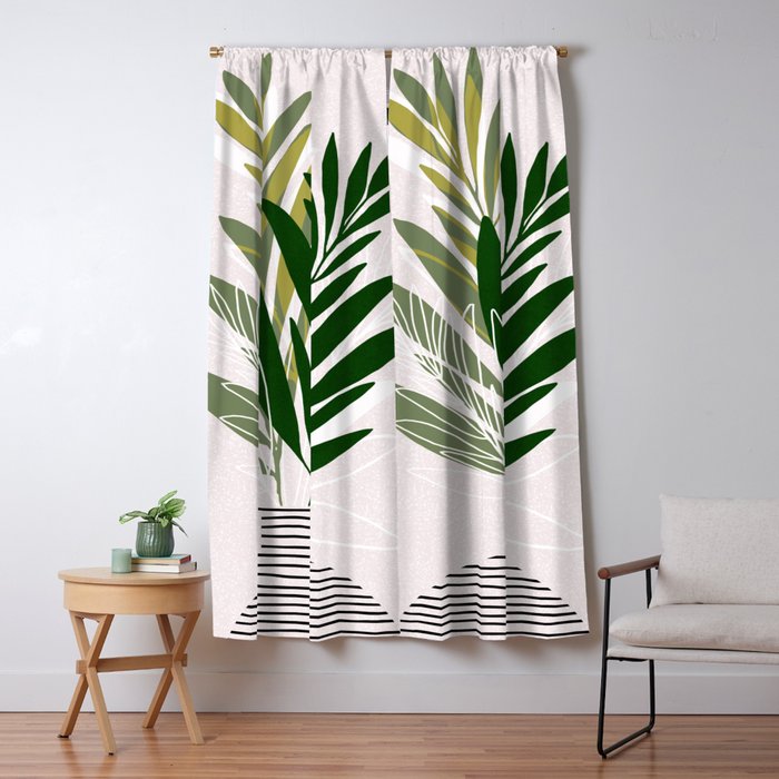 Olive Branches Contemporary Botanical Art Window Curtain