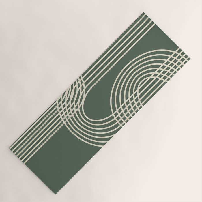 Minimalist Lines In Forest Green Yoga Mat