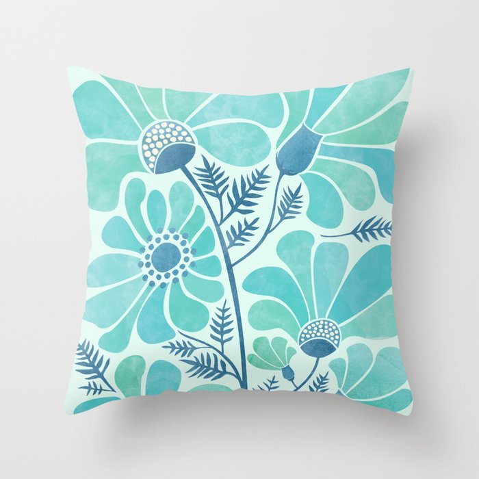 Himalayan Blue Poppies Floral Throw Pillow