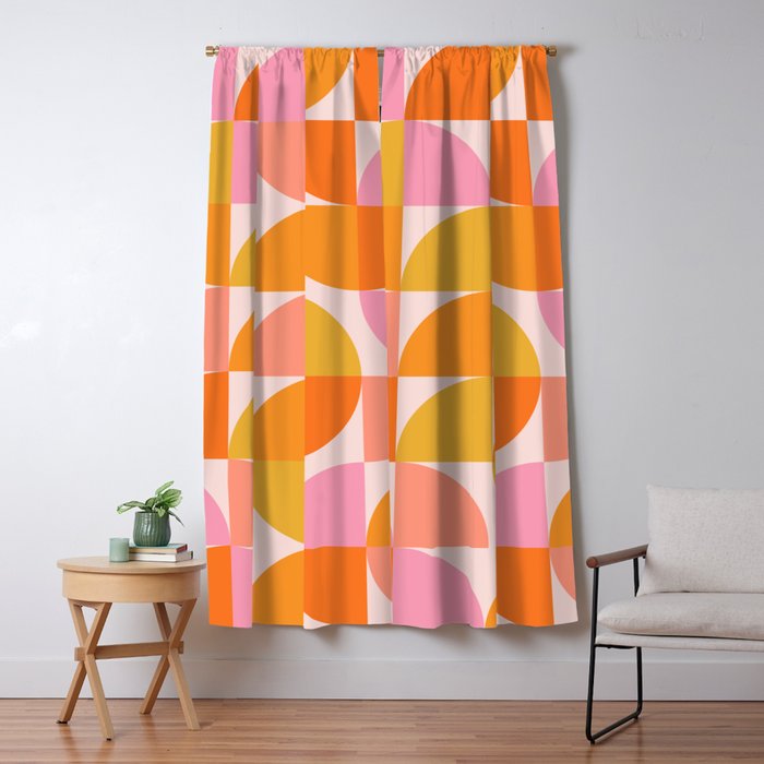 Mid Century Mod Geometry In Pink And Orange Window Curtain