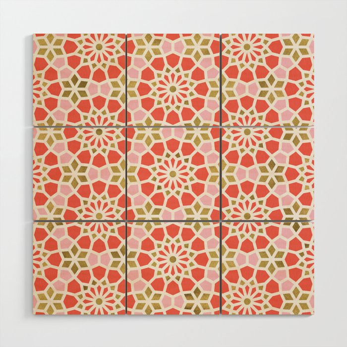 Persian Mosaic - Coral & Gold Palette Wood Wall Art