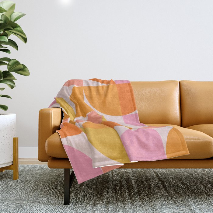 Mid Century Mod Geometry In Pink And Orange Throw Blanket