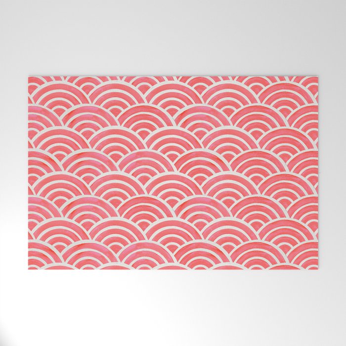 Japanese Seigaiha Wave Pattern - Coral Welcome Mat