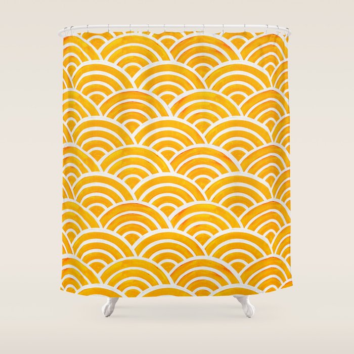 Japanese Seigaiha Wave - Marigold Palette Shower Curtain