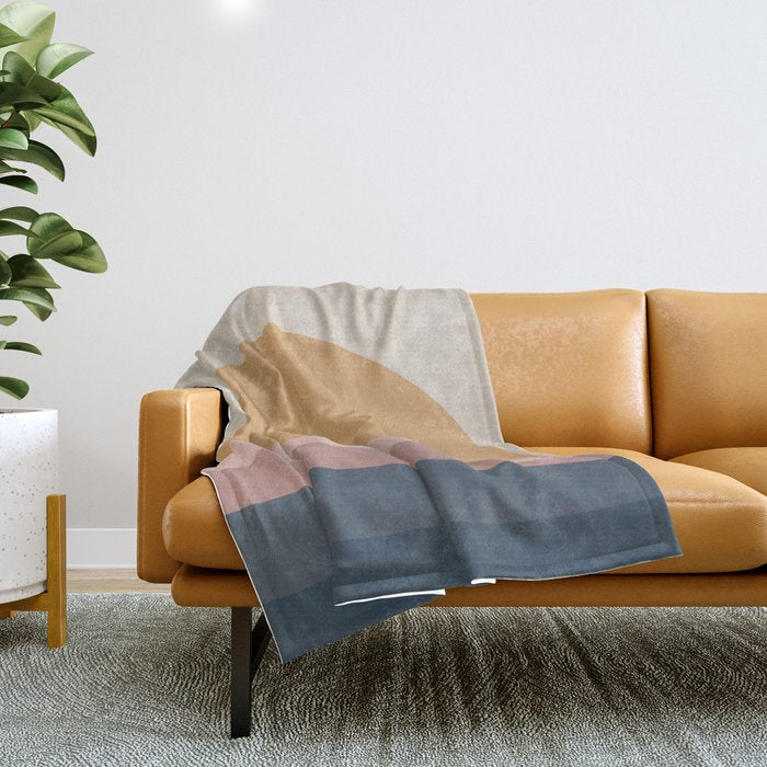 Minimal Retro Sunset - Earthy Neutral Throw Blanket