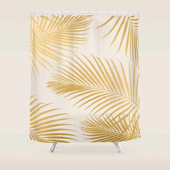 Metallic Gold Tropical Palm Fronds Shower Curtain