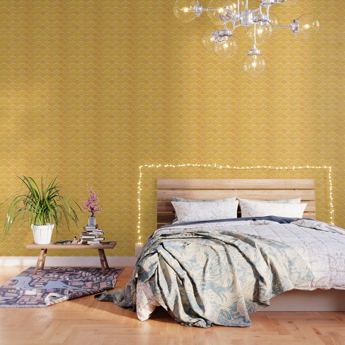 Japanese Seigaiha Wave - Marigold Palette Wallpaper
