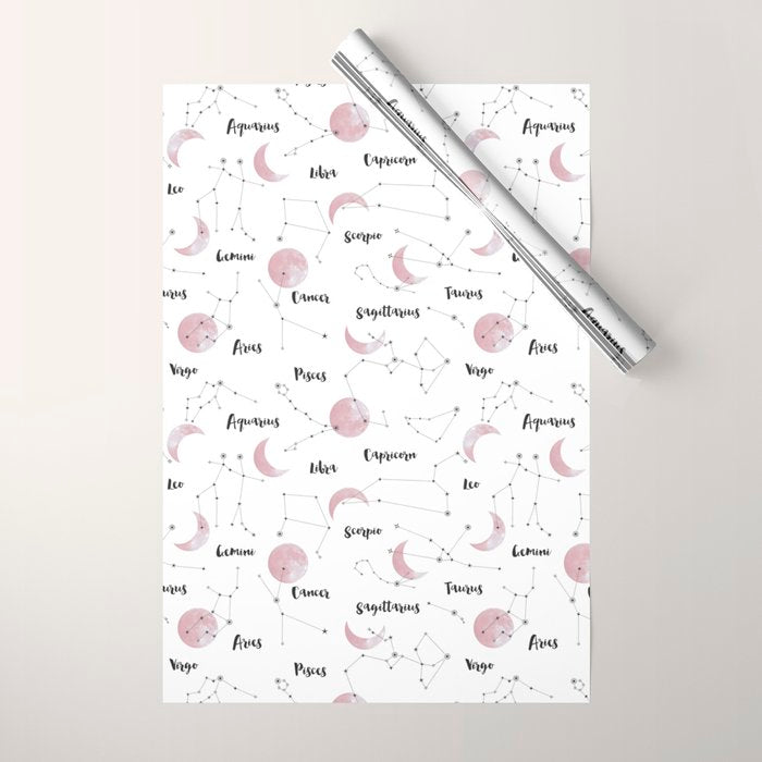 Pink Moon And Constellations Wrapping Paper