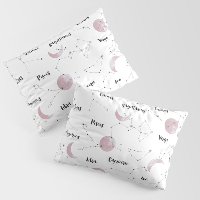 Pink Moon And Constellations Pillow Sham