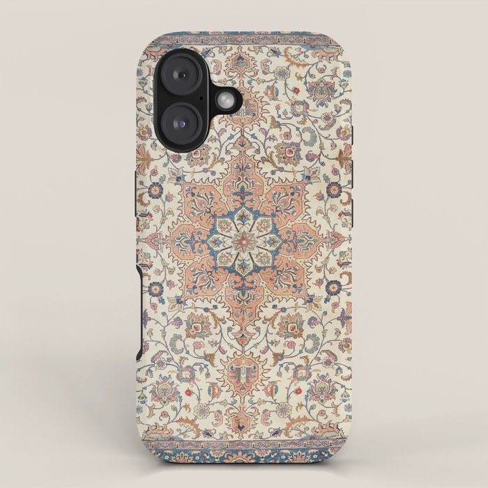 Fine Persia Tabriz Old Century Authentic Colorful Blue Rust Orange Vintage Patterns Iphone Case