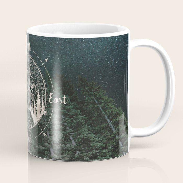 Mountains Compass Milky Way Woods Gold Coffee Mug