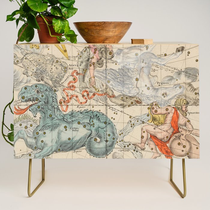 Vintage Celestial & Astrological Map  (1693) Credenza