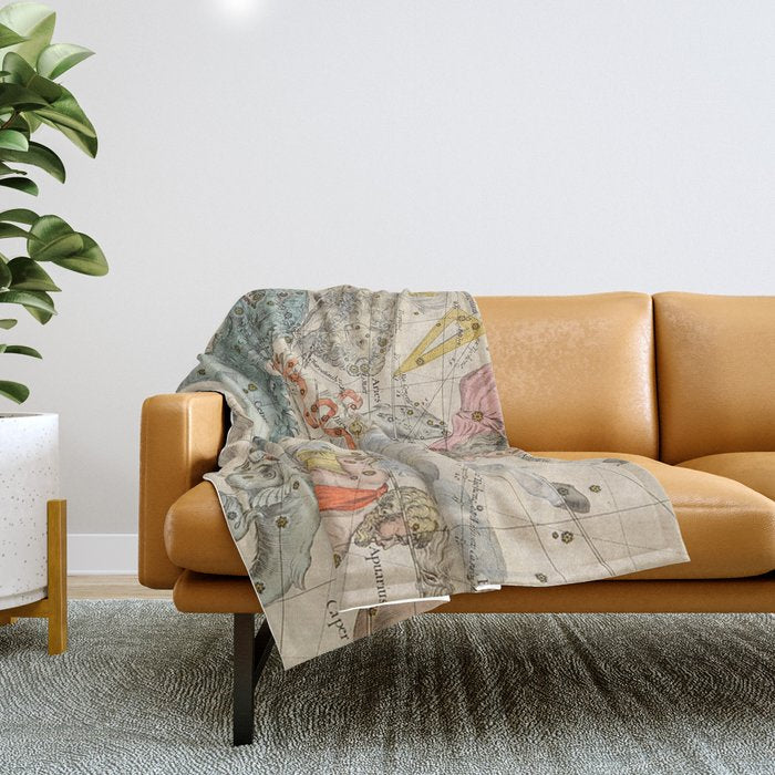 Vintage Celestial & Astrological Map  (1693) Throw Blanket
