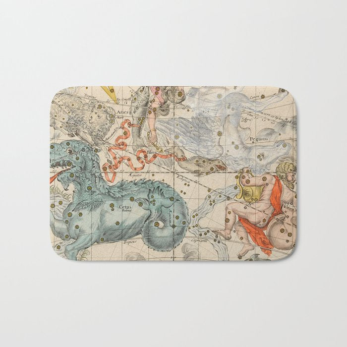 Vintage Celestial & Astrological Map  (1693) Bath Mat