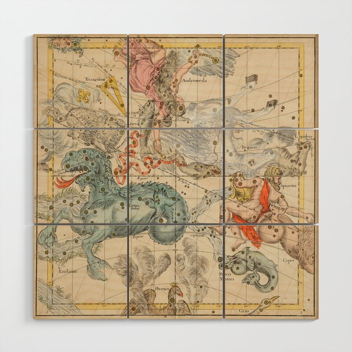 Vintage Celestial & Astrological Map  (1693) Wood Wall Art