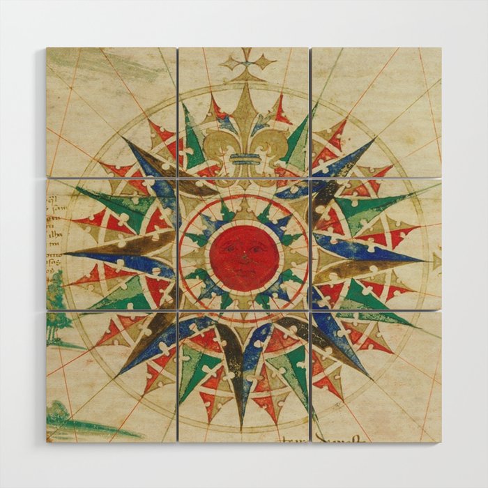 Vintage Compass Rose Diagram (1502) Wood Wall Art