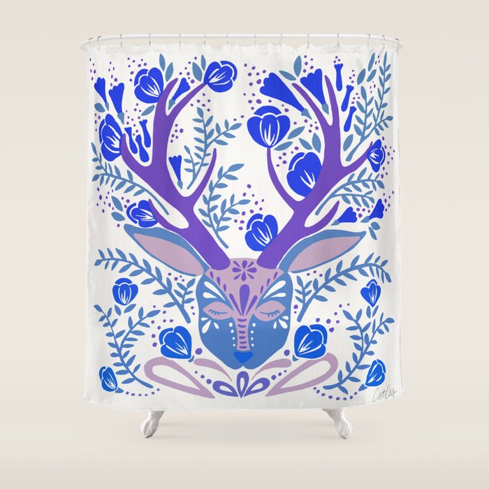 Floral Antlers - Blue Palette Shower Curtain