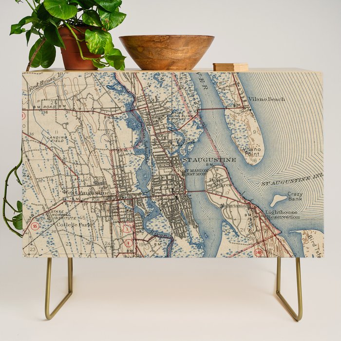Vintage Map Of St. Augustine Florida (1937) Credenza