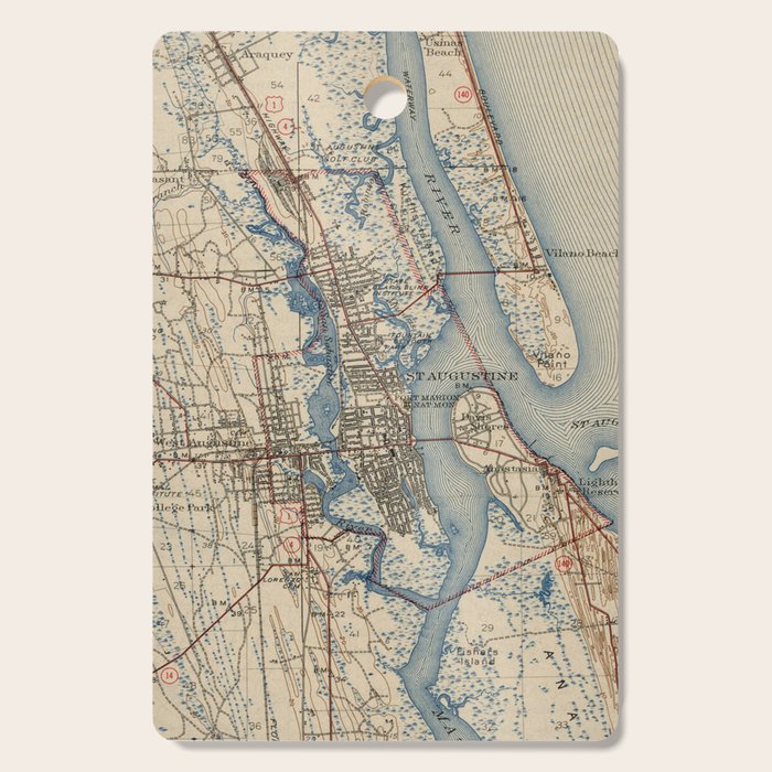 Vintage Map Of St. Augustine Florida (1937) Cutting Board