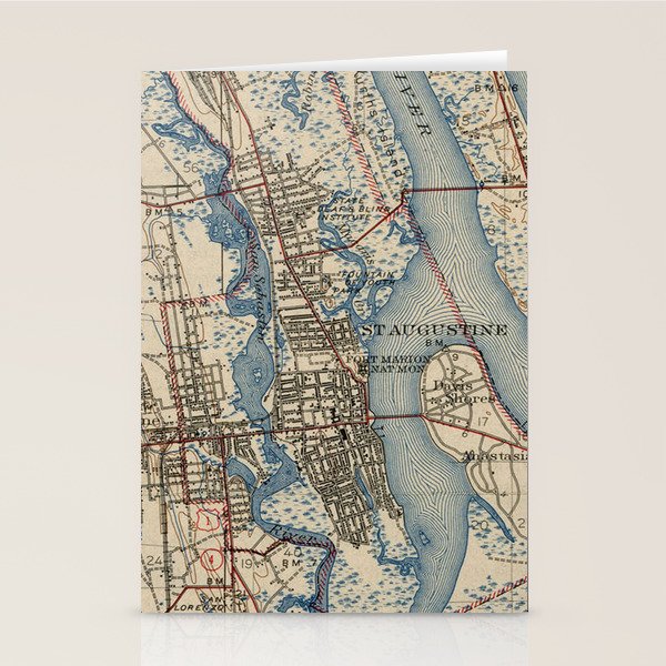 Vintage Map Of St. Augustine Florida (1937) Stationery Card