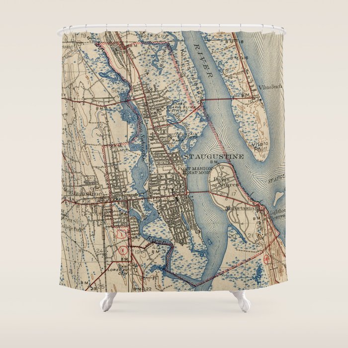 Vintage Map Of St. Augustine Florida (1937) Shower Curtain