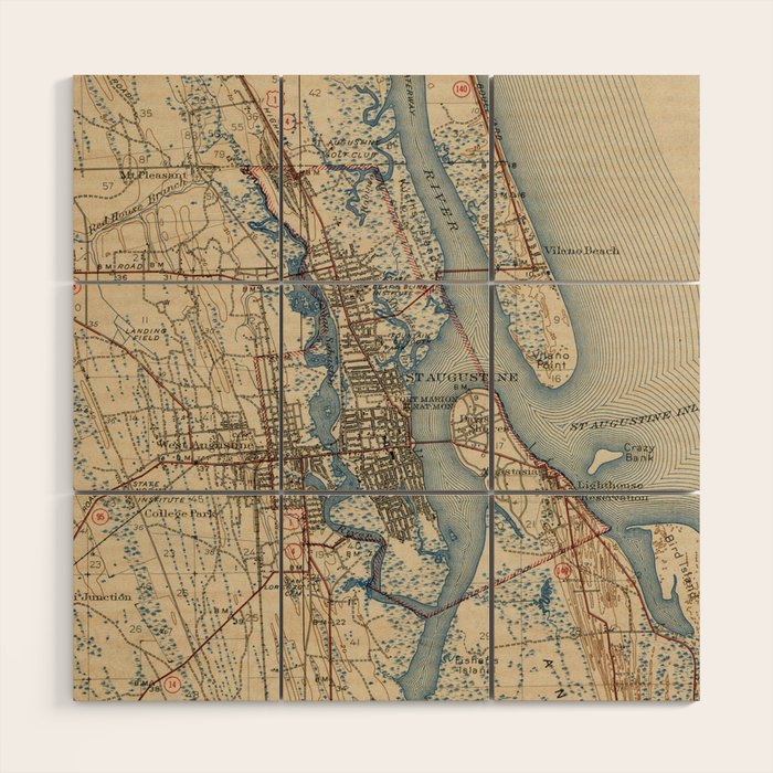 Vintage Map Of St. Augustine Florida (1937) Wood Wall Art