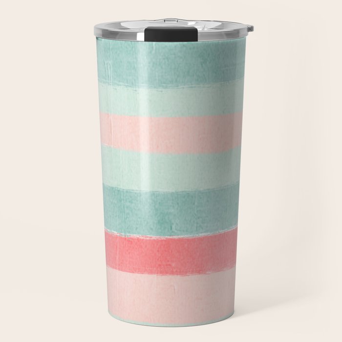 Stripes Painted Coral Minimal Mint Teal Bright Southern Charleston Decor Colors Travel Mug