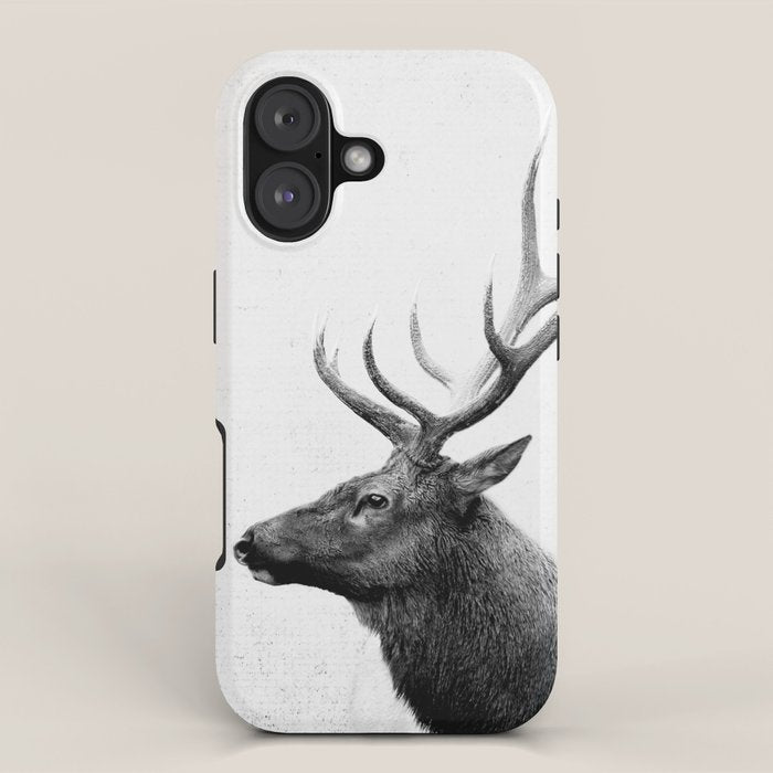 Bull Elk  Black And White Wildlife Photography Iphone Case