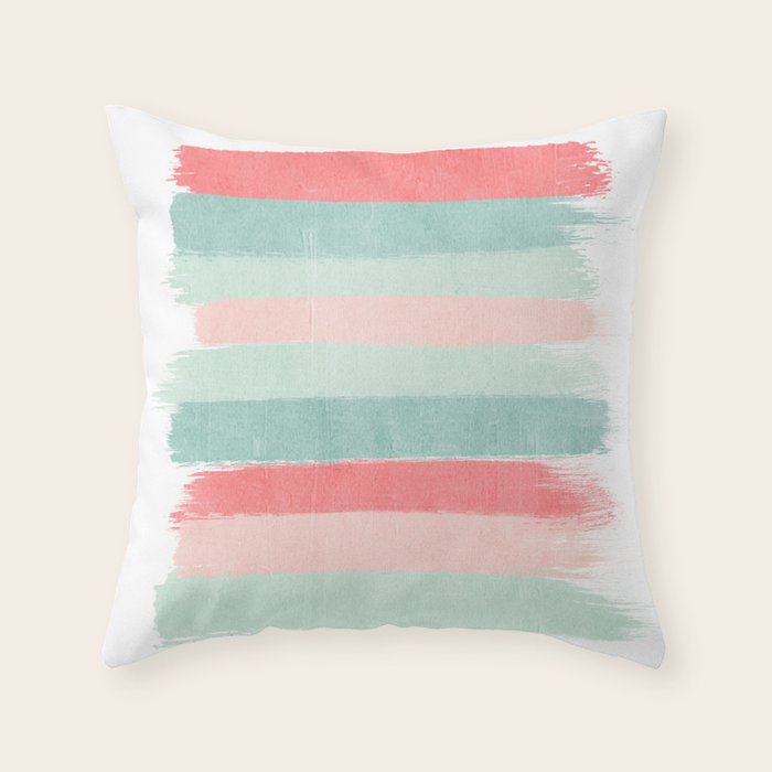 Stripes Painted Coral Minimal Mint Teal Bright Southern Charleston Decor Colors Throw Pillow