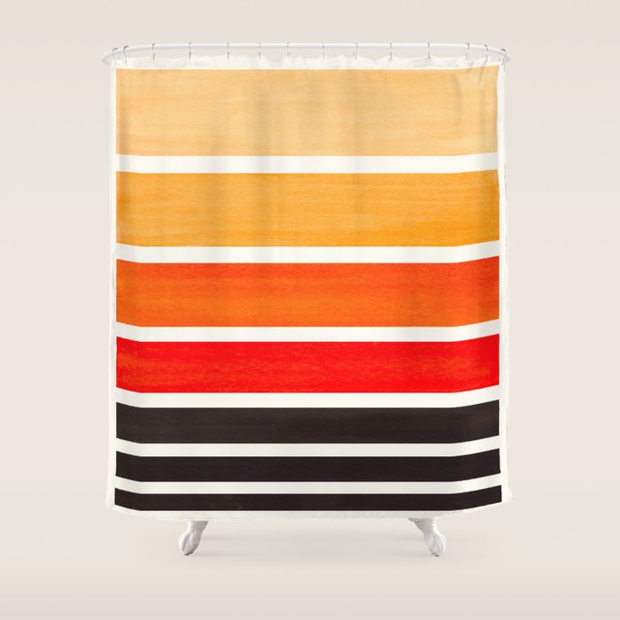 Orange Minimalist Watercolor Mid Century Staggered Stripes Rothko Color Block Geometric Art Shower Curtain