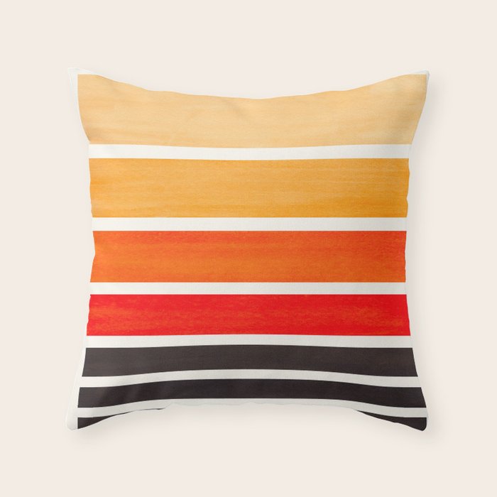 Orange Minimalist Watercolor Mid Century Staggered Stripes Rothko Color Block Geometric Art Throw Pillow