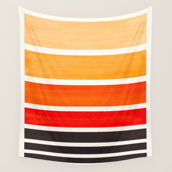 Orange Minimalist Watercolor Mid Century Staggered Stripes Rothko Color Block Geometric Art Wall Tapestry
