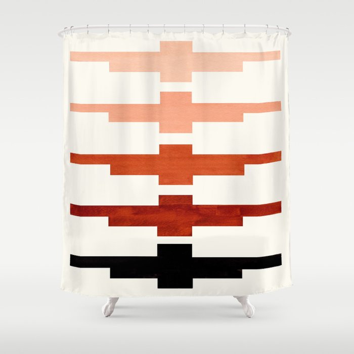 Mid Century Minimalist Ancient Aztec Inca Geometric Pattern Watercolor Brown Colorful Gouache Painti Shower Curtain