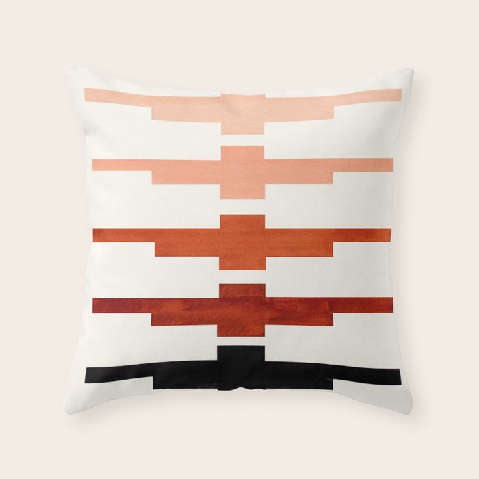 Mid Century Minimalist Ancient Aztec Inca Geometric Pattern Watercolor Brown Colorful Gouache Painti Throw Pillow