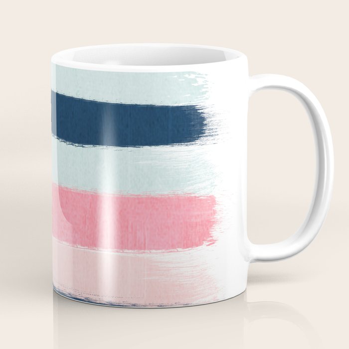 Striped Painted Coral Mint Navy Pink Pattern Stripes Minimalist Coffee Mug