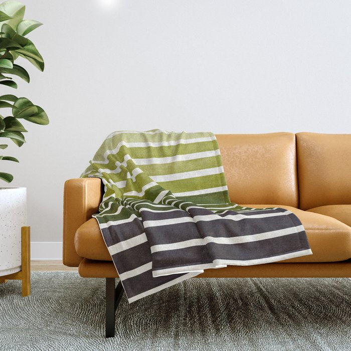 Watercolor Gouache Mid Century Modern Minimalist Colorful Olive Green Stripes Throw Blanket