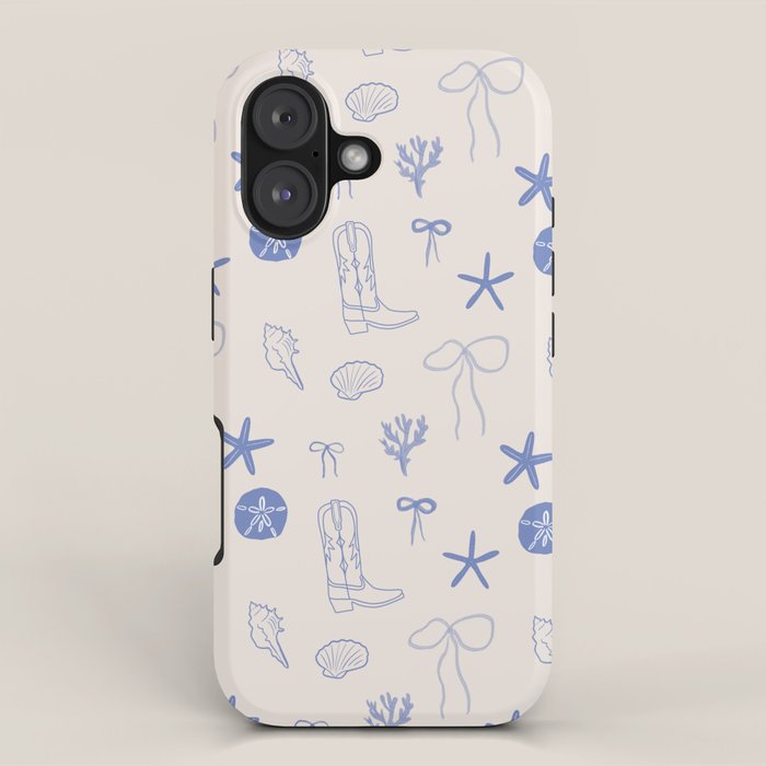 Coastal Cowgirl | Beachy Blue Seashells & Boots Iphone Case