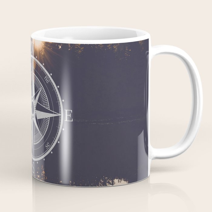 Wooded Lake Reflection Compass Coffee Mug
