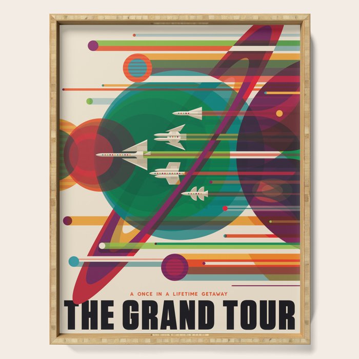 Nasa Retro Space Travel Poster The Grand Tour Serving Tray