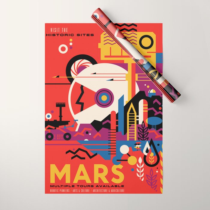 Nasa Retro Space Travel Poster #9 Mars Wrapping Paper
