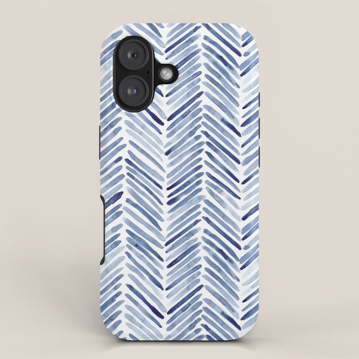 Indigo Herringbone - Watercolor Blue Chevron Iphone Case