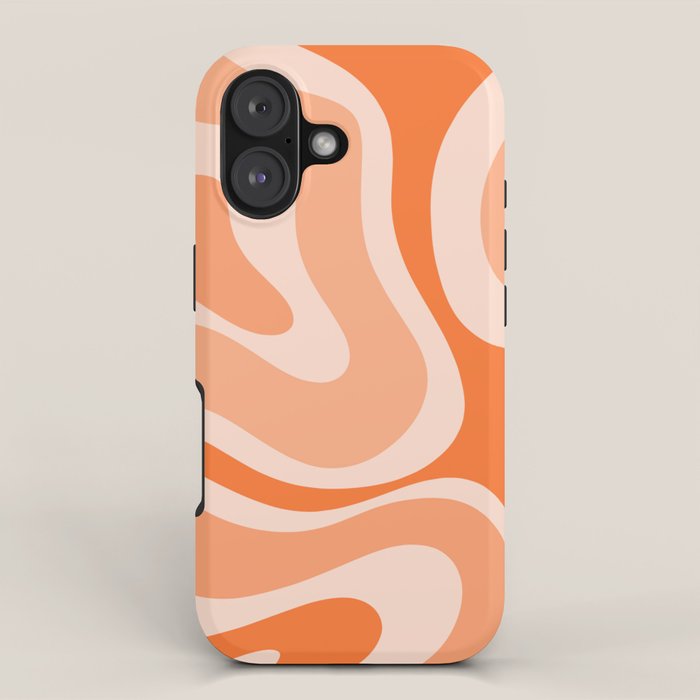 Modern Retro Liquid Swirl Abstract In Tangerine Orange Iphone Case