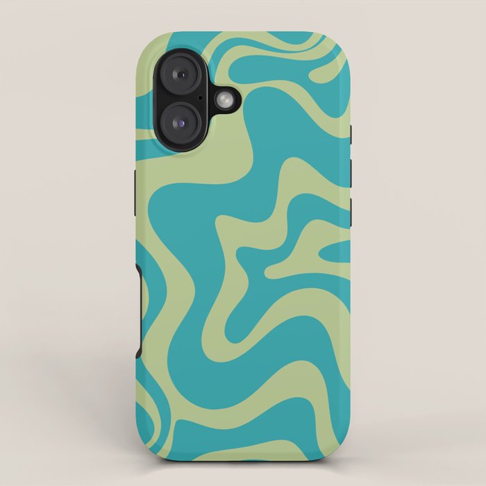 Retro Liquid Swirl Abstract Pattern Teal Blue And Celery Sage Green Iphone Case