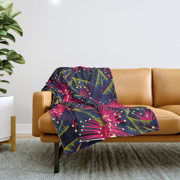 New Zealand Rata Floral Print (Night) Throw Blanket