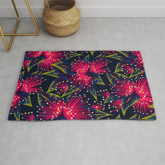 New Zealand Rata Floral Print (Night) Rug